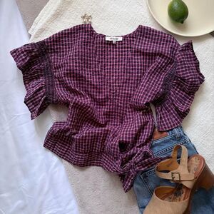 madewell | size xs | nwt flutter-sleeve side-tie wrap top in burnished rose